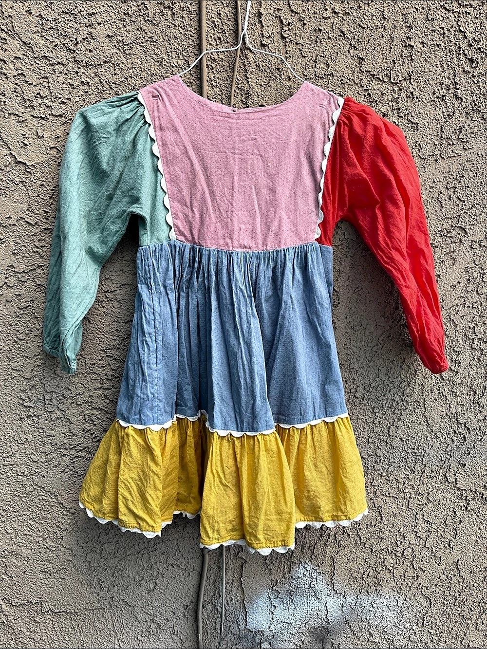 Mini Boden Color Block Tiered Cotton Dress Girls 6-7Y
